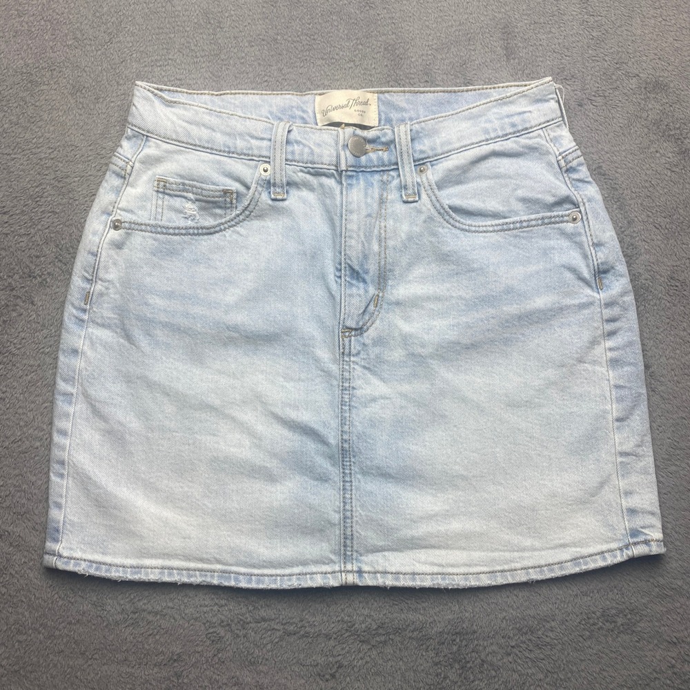Universal Thread Skirt Womens 4 Light Wash Denim Mini‎ Skirt Blue Cotton Stretch